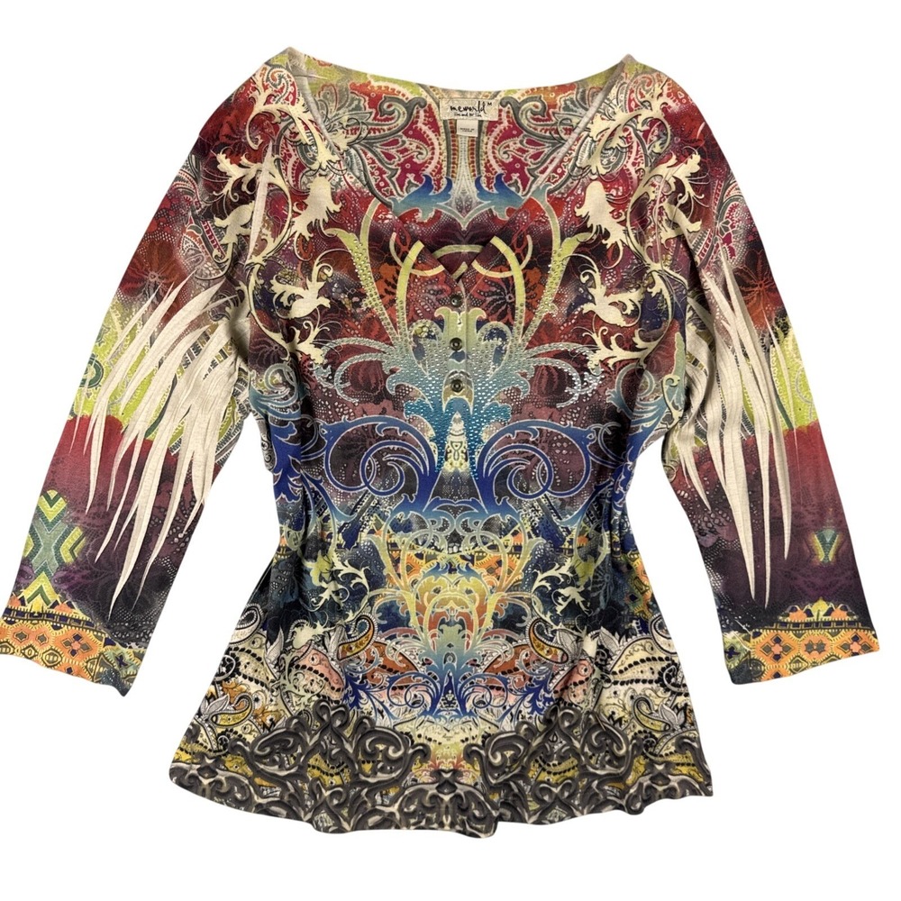 Vintage Y2K One World Shirt Women L/XL Colorful Sublimation Fairy Grunge Tattoo